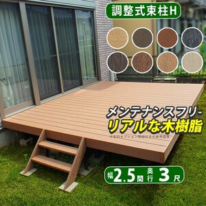 ウッドデッキ 人工木 DIY ウッドデッキ 四国化成 ファンデッキHG 2.5間×3尺 ベランダ 屋根 調整式束柱H セット キット 樹脂