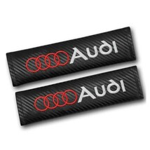 2個セット Audi アウディ カーボンファイバー シートベルトパッド シートベルトカバー ショルダーパッド ロゴ刺繍 e_画像2