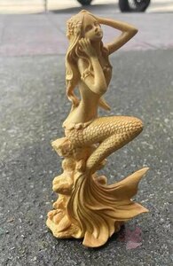  popular new goods * yellow . tree carving person fish . ornament real tree sculpture 