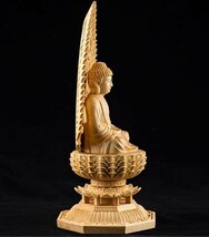 極上品★総檜材 仏教工芸品 木彫仏教 精密彫刻　阿弥陀如来座像 高さ28cm_画像3