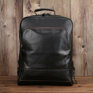  beautiful goods * casual business leather shoulder bag retro men's lady's 15 -inch computer backpack school bag 