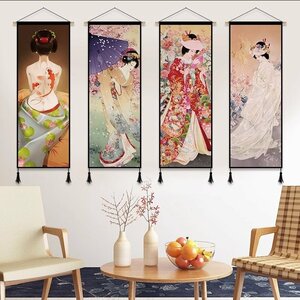 Art hand Auction Full of luxury! Entrance background cloth art bedroom bedside wall decorative painting Ukiyo-e ladies' picture hanging picture Japanese style store 4-piece set 45*120cm Unused, Painting, Oil painting, Portraits