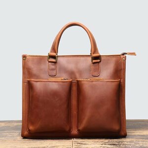  high quality * worker handmade hand dyeing cow leather hand made men's original leather business bag briefcase cow leather leather commuting bag handbag bag business trip 