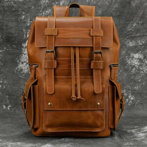  men's original leather 16 -inch PC correspondence A4 leather high capacity multifunction leather man bag rucksack backpack business rucksack commuting going to school travel business trip water-repellent 