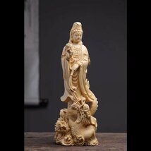 極上質 木彫 開運風水 御龍観音像 ッゲ 彫刻工芸品 高級天然 ツゲ木彫り 風水グッズ 贈り物_画像2