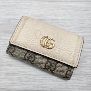 4-0504G◎GUCCI GG マーモント レザー モノグラム イタリア製 キーケース ベージュ グッチ 231891