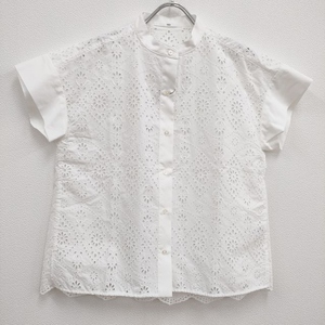 4-0512S♪TICCA 未使用品 レースフレンチシャツ 刺繍 定価26400円 半袖 ブラウス シャツ 24SS ホワイト ティッカ 239616