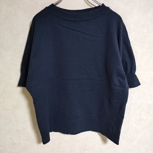 4-0513S△homspun 40/2天竺 ハイネック半袖PO 232-6317 定価8800円 半袖Ｔシャツ カットソー 2023SS ネイビー ホームスパン 229286