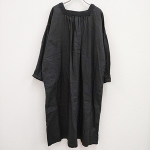 4-0514M♪nest Robe 新品 01173-1025 定価23000円 リネン スクエアネック ワンピース ブラック ネストローブ 237752