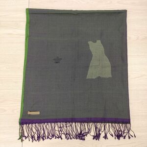 4-0518G*JURGEN LEHL large size muffler fringe stole purple green Jurgen Lehl 236672