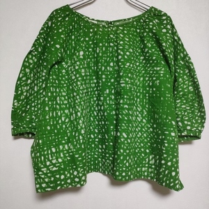 4-0519S-mina perhonen laundry before id1004 cotton puff sleeve blouse shirt green mina perhonen laundry 228336