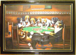 Art hand Auction [Authentic Guarantee] Foreign Artist/Dog Gambler/Canvas/Oil Painting/Original Painting/Framed, Painting, Oil painting, Animal paintings