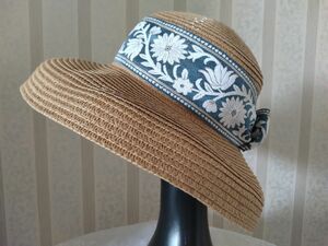 新品★ヘップバーンスタイル・ベルギー製リボンのお帽子　折りたたみ　 帽子 ハット ストローハット 紫外線対策　ヘレンカミンスキー