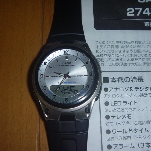 CASIO　カシオ　クォーツ　AW-80　動作品　ベルト新品　取説付き　TELEMEMO 30　2747　アナデジ　腕時計　