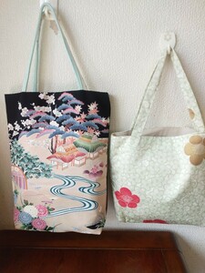  two sheets set, kimono remake, tote bag, hand made 