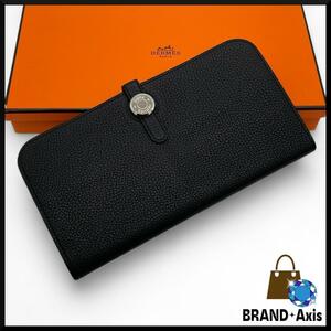 ★【超極美品】エルメス HERMES ドゴン ロング トゴ ブラック 二つ折り長財布 X刻印 レディース メンズ シルバー金具★ 