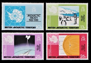 Dα132y2-8b　英領南極1981年　ペンギンや地図・条約・4枚完　　MNH/A