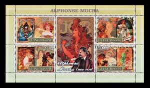 Art hand Auction Tα25y1-6g Guinea-Bissau 2007 Mucha paintings, 4 sheets, 10×17.5cm, antique, collection, stamp, Postcard, Africa