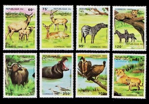 zα168ｙ1-5c　コンゴ共和国1993年　ツェセベなど野生動物・8枚完　