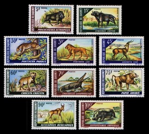 cκ546y1-1D　ダオメー1968-69年　アフリカスイギュウなど動物・10枚完