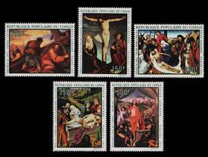 Art hand Auction cκ547y1-5C3 Republik Kongo 1971 Ostergemälde, 5 Stück komplett, Antiquität, Sammlung, Briefmarke, Postkarte, Afrika