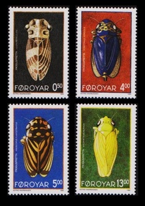 cκ825y5-1f　フェロー諸島1995年　昆虫・生き物・4枚完 　