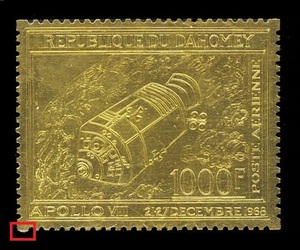 cκ407ｙ1-1D3　ダオメー1969年　アポロ8号・1枚完　金箔　4×5㎝