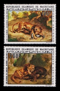 Art hand Auction cκ614y1-4m Mauritania 1973 Delacroix paintings, 2 complete, antique, collection, stamp, Postcard, Africa