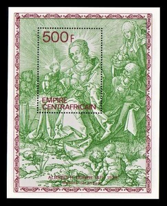 Art hand Auction cκ706y1-3c Afrique centrale 1976 Peinture de Dürer sur feuille 11, 5×9cm, antique, collection, timbre, Carte postale, Afrique