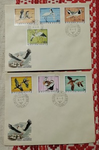 zα837y5-1h　ハンガリー1977年　ホルトバージ国立公園の鳥・7枚完　2FDC
