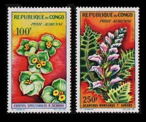 cκ810y1-5c　コンゴ共和国1963年　アザミなど花・植物・2枚完