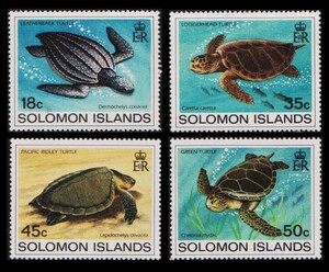 Tα83y4-2s　ソロモン諸島1983年　オサガメなど亀・4枚完