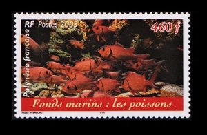 cκ132y4-3F　仏領ポリネシア2003年　魚・生き物・1枚完