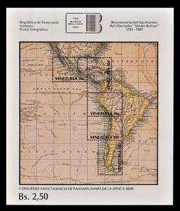 cκ3y2-1v　ベネズエラ1984年　南アメリカの地図・5種シート・13×15.5㎝　