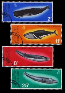 cκ874y2-8B2　英領南極1977年　マッコウクジラなどクジラ保護・4枚完　使用済