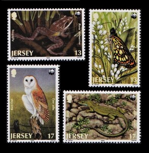 cλ73y5-1j　ジャージー1989年　WWF・蝶や蛙など生き物・4枚完