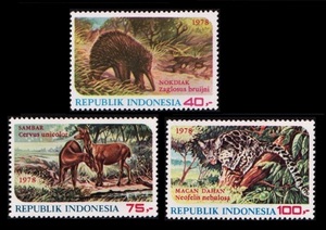 cκ799y3-2I　インドネシア1978年　ハリモグラなど野生動物保護・3枚完