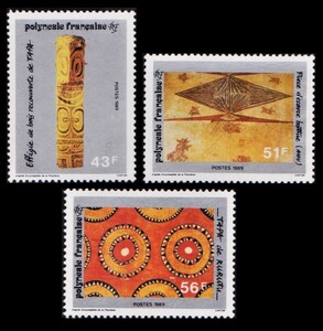 zα286y4-3f　仏領ポリネシア1989年　タパアート・3枚完