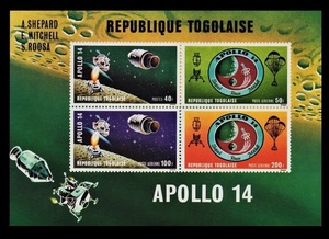 zα370y1-2t　トーゴ1971年　アポロ14号月面着陸・宇宙・4種・シート