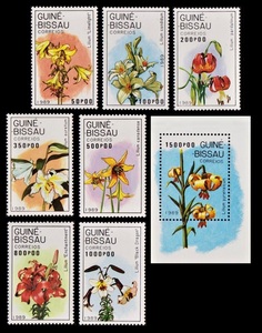zα166y1-6g　ギニアビサウ1989年　花・ユリ科の植物・7枚完+シート