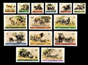 cκ690y1-1T　タンザニア1980年　サイなど各種動物・14枚完