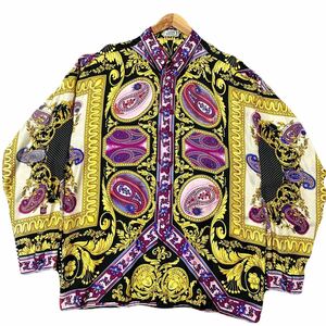 ヴェルサーチ メデューサ 総柄 シルク シャツ 比翼ボタン 50 メンズ GIANNI VERSACE