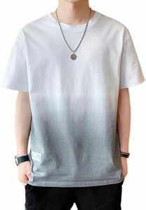 Tシャツ メンズ 半袖 夏服 綿 ビッグt グラデーション カットソー カジュアル ゆったり おしゃれ 丸襟 快適 軽い