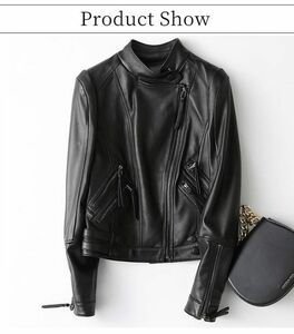  Ram leather jacket original leather lady's blouson ram leather leather jacket rider's jacket outer Short jacket yd296 black XXL