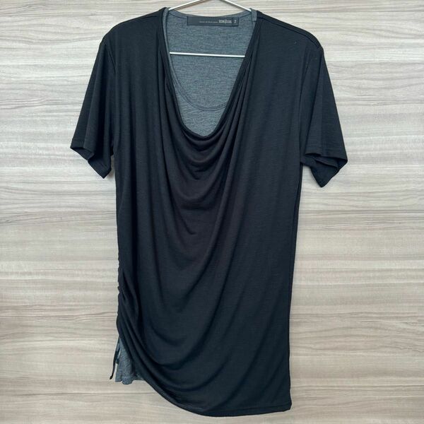 【未使用】 SCHLUSSEL レイヤードドレープTシャツ ブラック シュリセル サイズ2