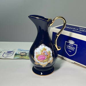 ★LIMOGES CASTEL★フランス リモージュ 22K 金彩 コバルトブルー 水差し 高17cm★花瓶 花入れ 一輪挿し