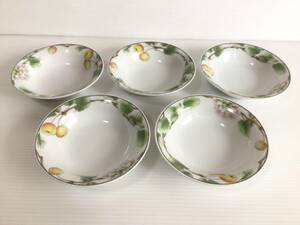 Y957 Noritake/ノリタケ　Contemporary/コンテンポラリー　SUMMER FRUITS/サマーフルーツ　小皿　5枚セット　フルーツ柄　金彩　現状品