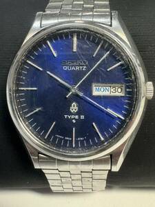 Ｌ459　腕時計　SEIKO　TYPE Ⅱ/セイコー　タイプツー　0903－8110　クォーツ　デイデイト　ラウンド　ネイビー　アンティーク　ビンテージ