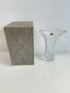 L454未使用　元箱入り　HOYA CRYSTAL/ホヤ　クリスタル　花瓶　花器　フラワーベース　浮彫　波フリル　花びら　HOUSE＆BEST 硝子　ガラス