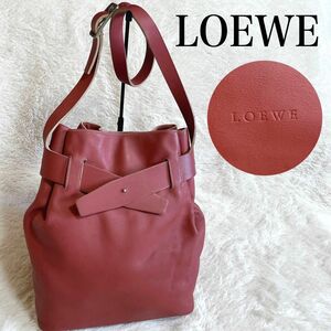 希少 LOEWE ロエベ 巾着 タッセル オールレザー ショルダーバッグ ロゴ